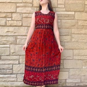 Vintage 80s 90s Boho Print Button Up Dress